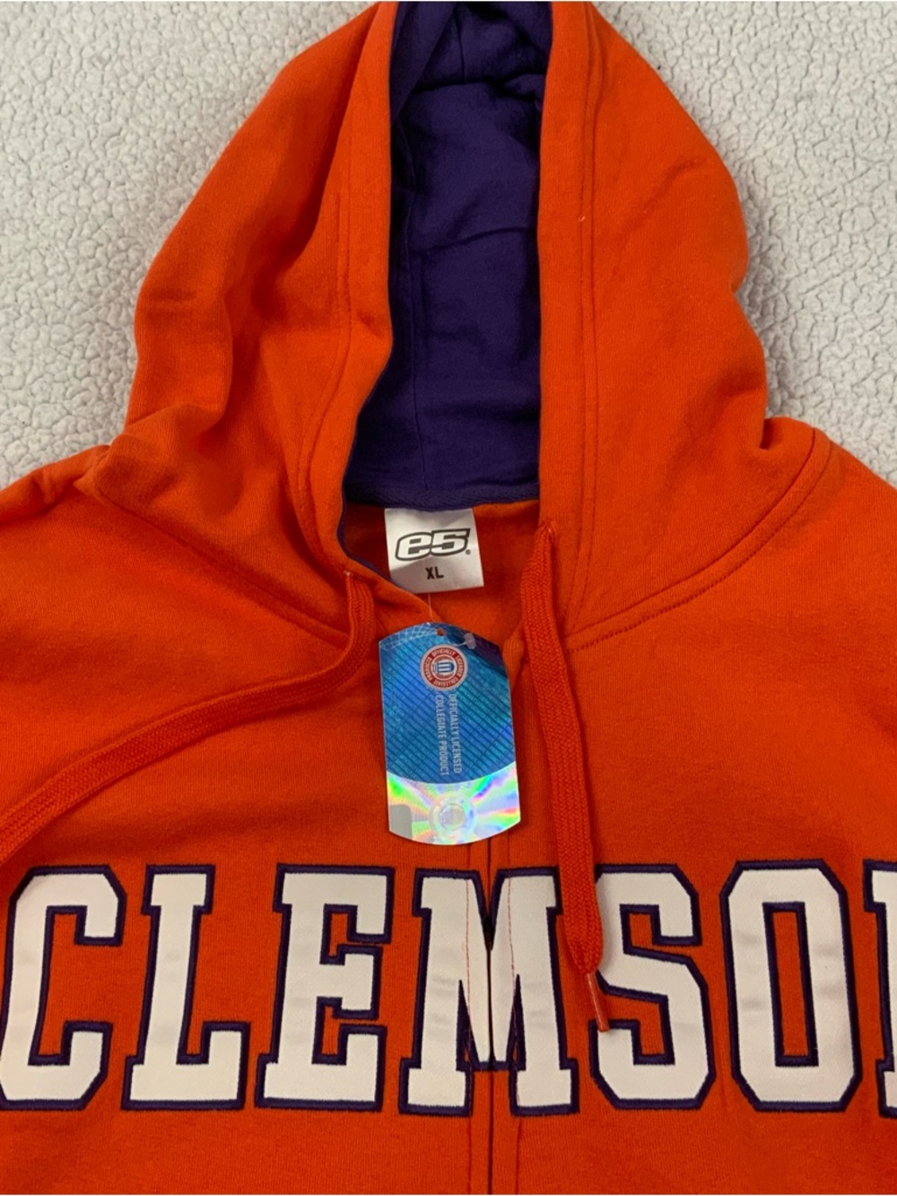 e5 Clemson Tigers Full Zip Jacket Hoodie Pockets Men’s XL NCAA Orange Purple New - Picture 2 of 11
